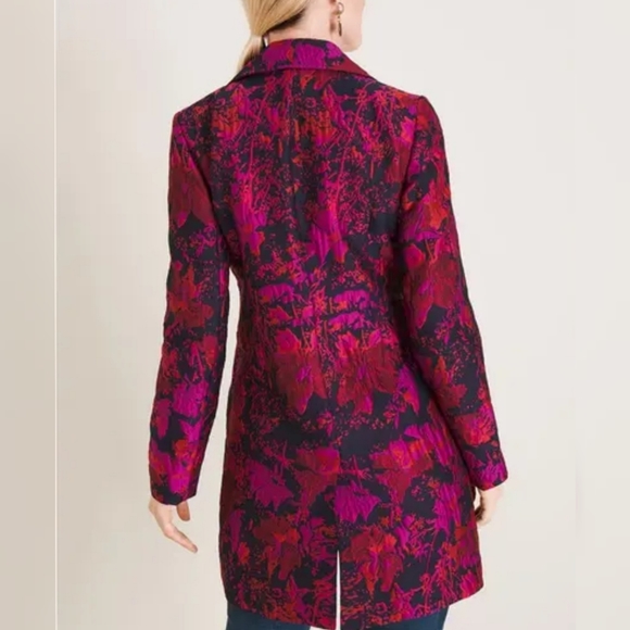 Chicos Red Jacquard Floral Jacket Size 3, NWT - Picture 7 of 7